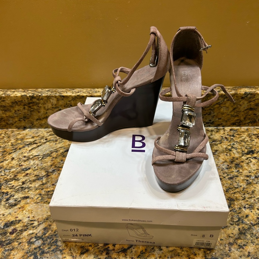 Bakers Blush Pink/Taupe and Brown Wedge Sandals - Picture 5 of 6